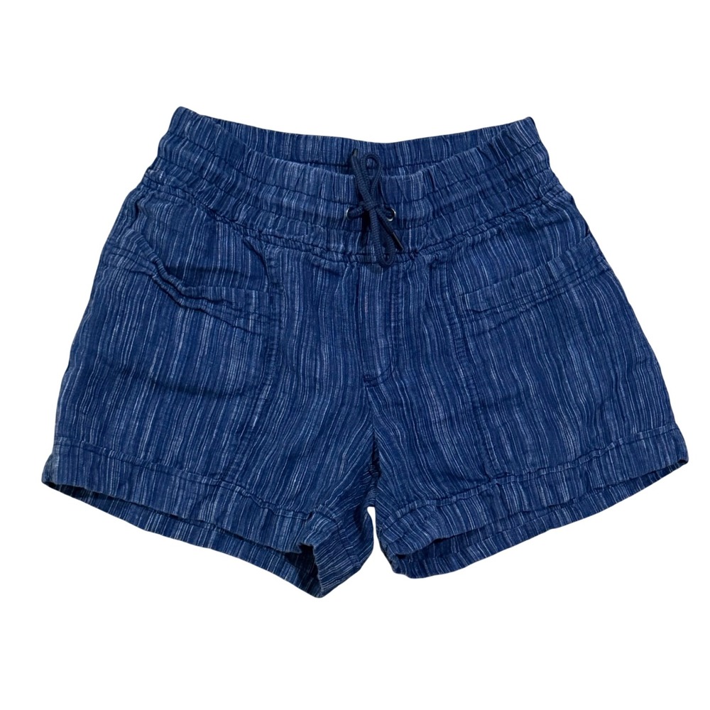 Athleta Womens Blue White Striped Cabo Linen Blend Smocked Waist Shorts Size 0